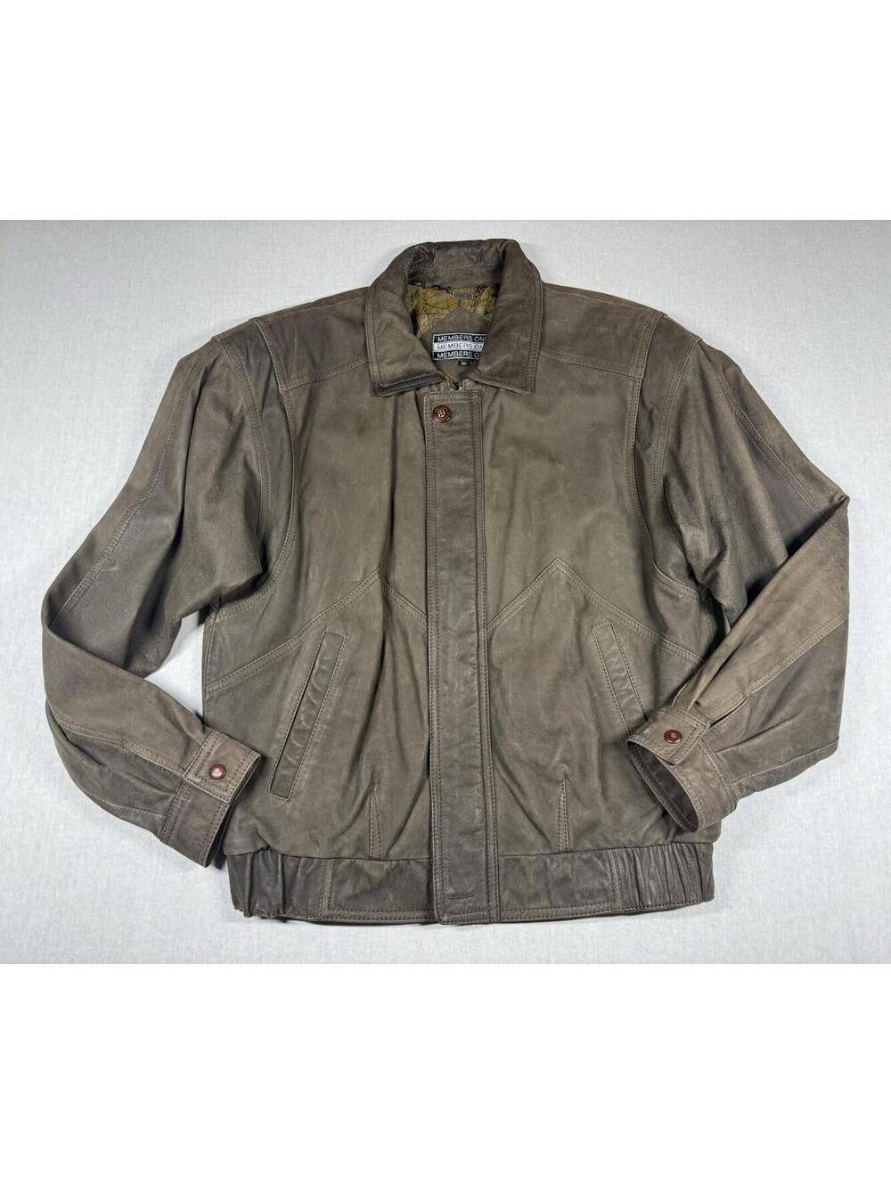 Vintage Members Only Leather Bomber Jacket Mens 42 Brown Aviator Motorcycle Zip